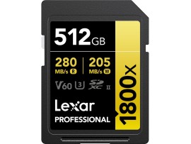 LEXAR SDcard 512GB 1800x SDXC UHS-II Card GOLD Series W 205 MB/s R 280 MB/s LSD1800512G-BNNNG